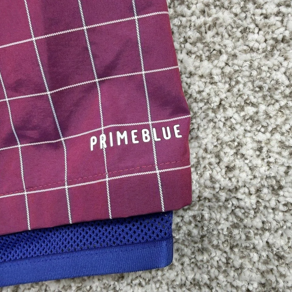 NWT Women's Adidas Prime Blue Purple Plaid Ripstop Athletic Sports Short Size XL